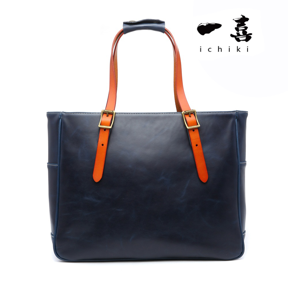 ビジネス お持ち手調節可 大容量 A4 トートバッグ ハンドバッグ 牛床革 レザー男女兼用 書類 かばん ネイビーブルー D31拍卖
