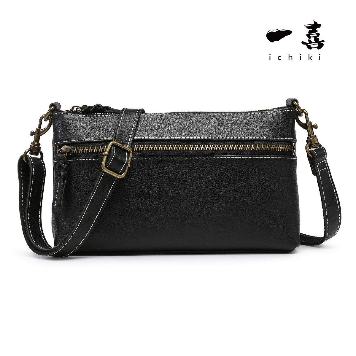 防水本革 ショルダーバッグ 男女兼用 ハンドメイド 軽量 斜め掛け おしゃれポシェット ブラック TC69拍卖