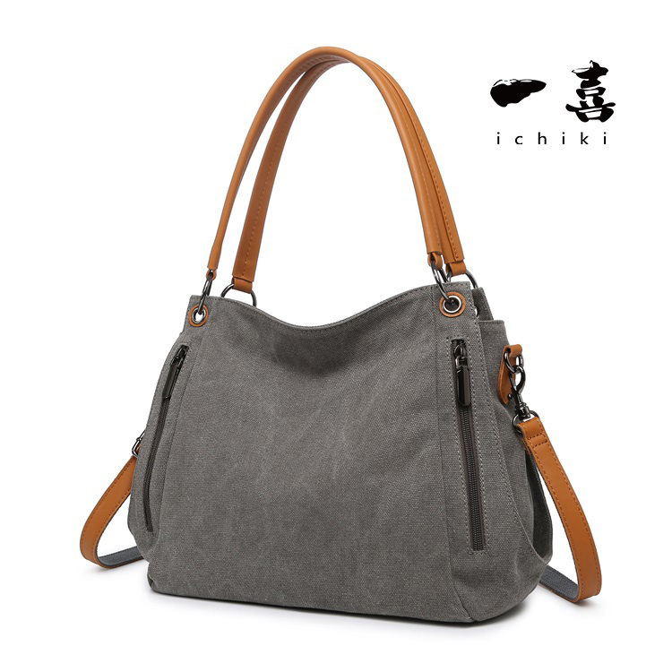 帆布と本革 新作 期間限定 トートバッグ 大容量 ショルダーバッグ 3WAY グレー ST112拍卖