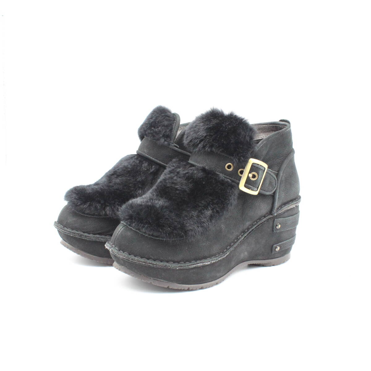 ヒナデイグリーン 本革ウエッジショートブーツ(S)超美品拍卖