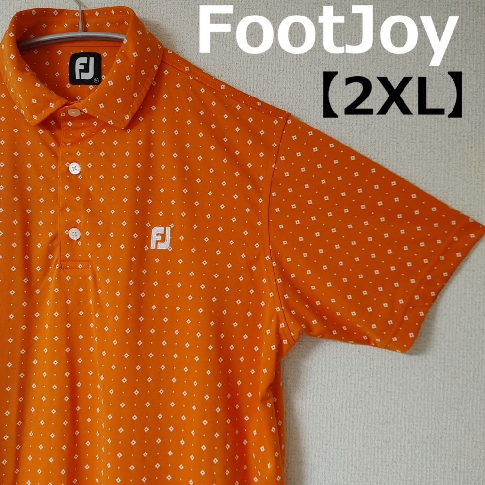 フットジョイ 2XL オレンジ 総柄 半袖ドライポロシャツ ストレッチ FJ-S20-S81 速乾 ゴルフ ゴルフウエア メンズ 大きいサイズ XXL シャツ拍卖