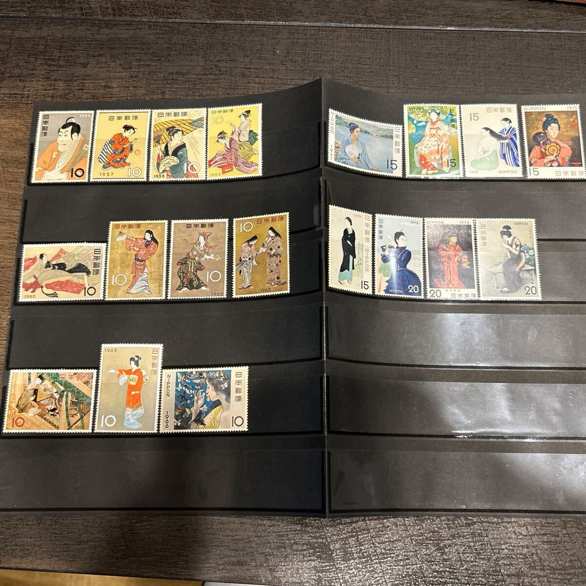 ★未使用 切手趣味週間切手19枚セット 1956年〜1974年 コレクション コレクター 額面245円 市川えび蔵 まりつき 雨中湯帰り拍卖