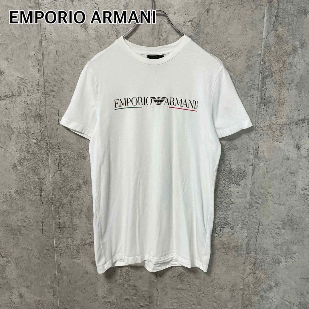 エンポリオアルマーニ ビッグロゴ プリント 半袖Tシャツ コットン Sサイズ 白 ホワイト EMPORIO ARMANI拍卖