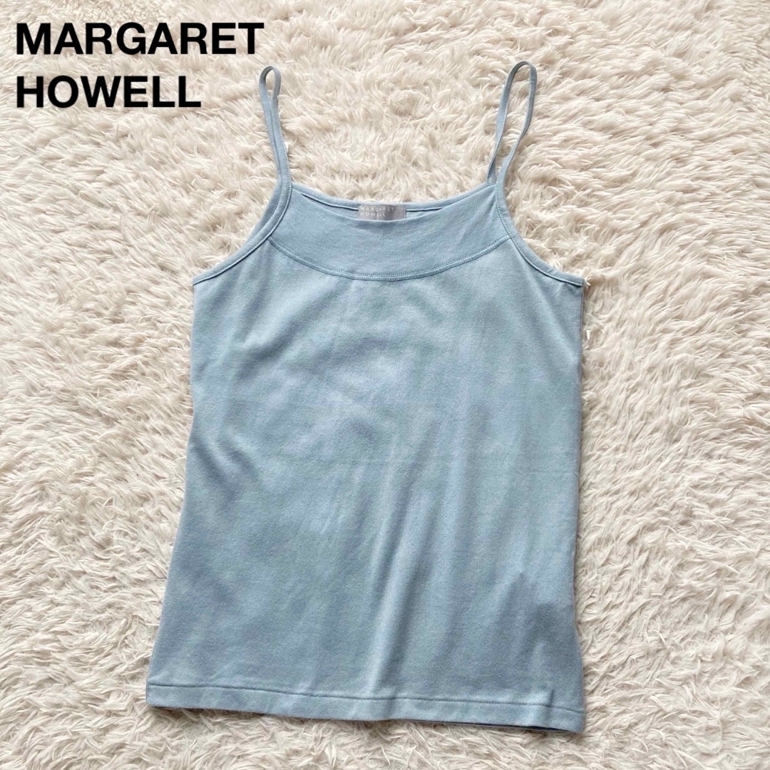 マーガレットハウエル 上質コットン キャミソール リブ切替 サックスブルー 水色 フリーサイズ MARGARET HOWELL拍卖