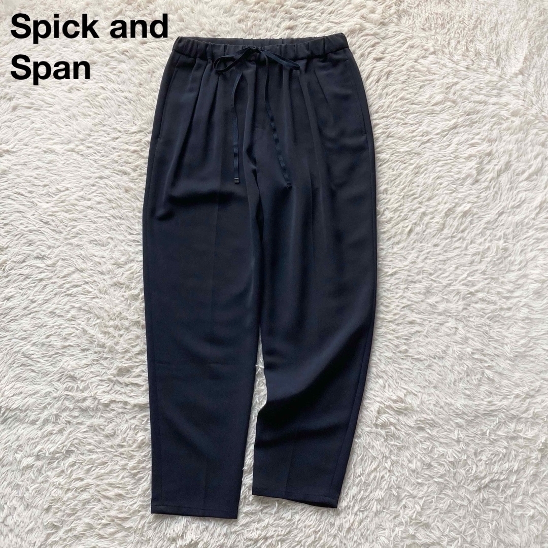 スピックアンドスパン イージーテーパードパンツ ドロスト 36サイズ ネイビー 紺 日本製 Spick and Span 美品 拍卖