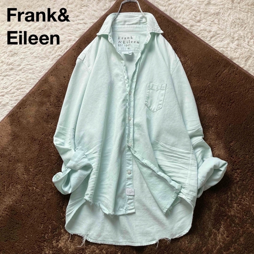 フランク&アイリーン アイリーン ダメージ加工 スキッパーシャツ 長袖 ライトブルー 水色 レディースL相当 ゆったり Frank&Eileen拍卖
