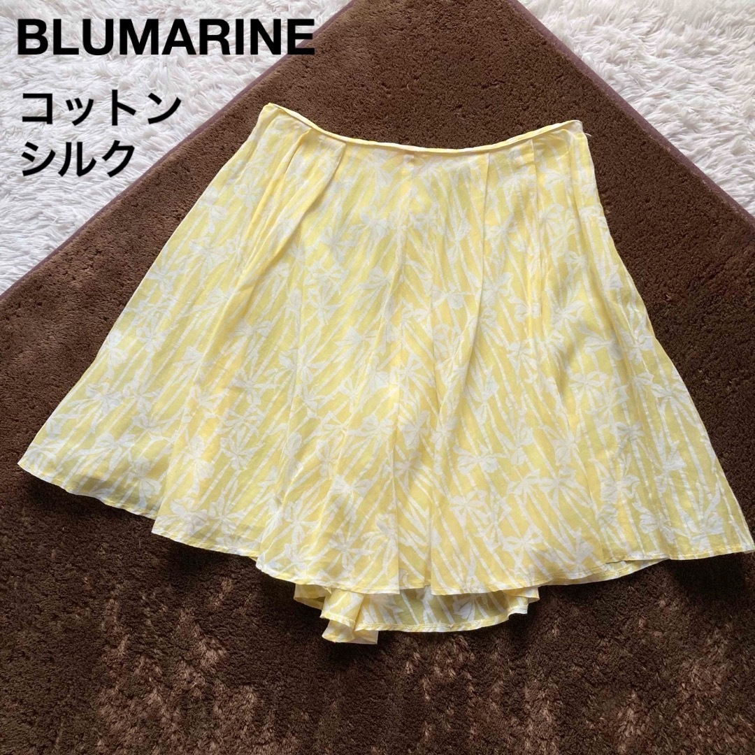 美品!BLUGIRL BLUMARINE コットンシルク りぼん柄フレアスカート Aライン イエロー 春夏向け ブルーガール ブルマリン拍卖