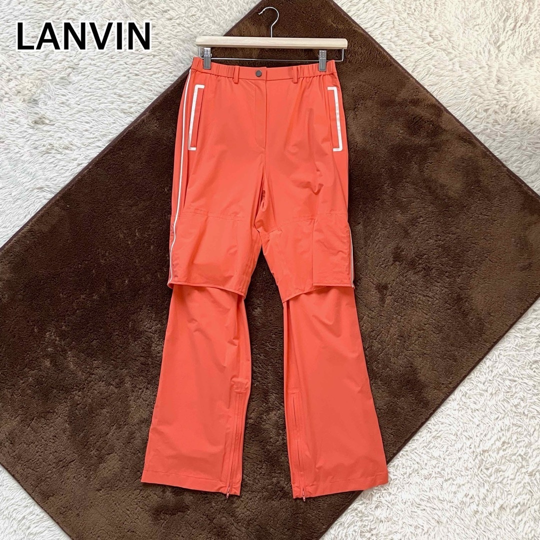 ランバンスポール ゴルフ 撥水加工 ナイロンパンツ レインパンツ 38サイズ レディース パステルカラー オレンジ拍卖