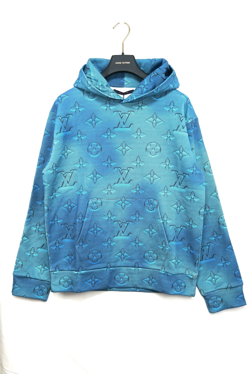2022AW LOUIS VUITTON ルイヴィトン 3Dモノグラム PRINTED ALLOVER HOODIE プリンテッド フーディー プルオーバー パーカー ブルー Mサイズ拍卖