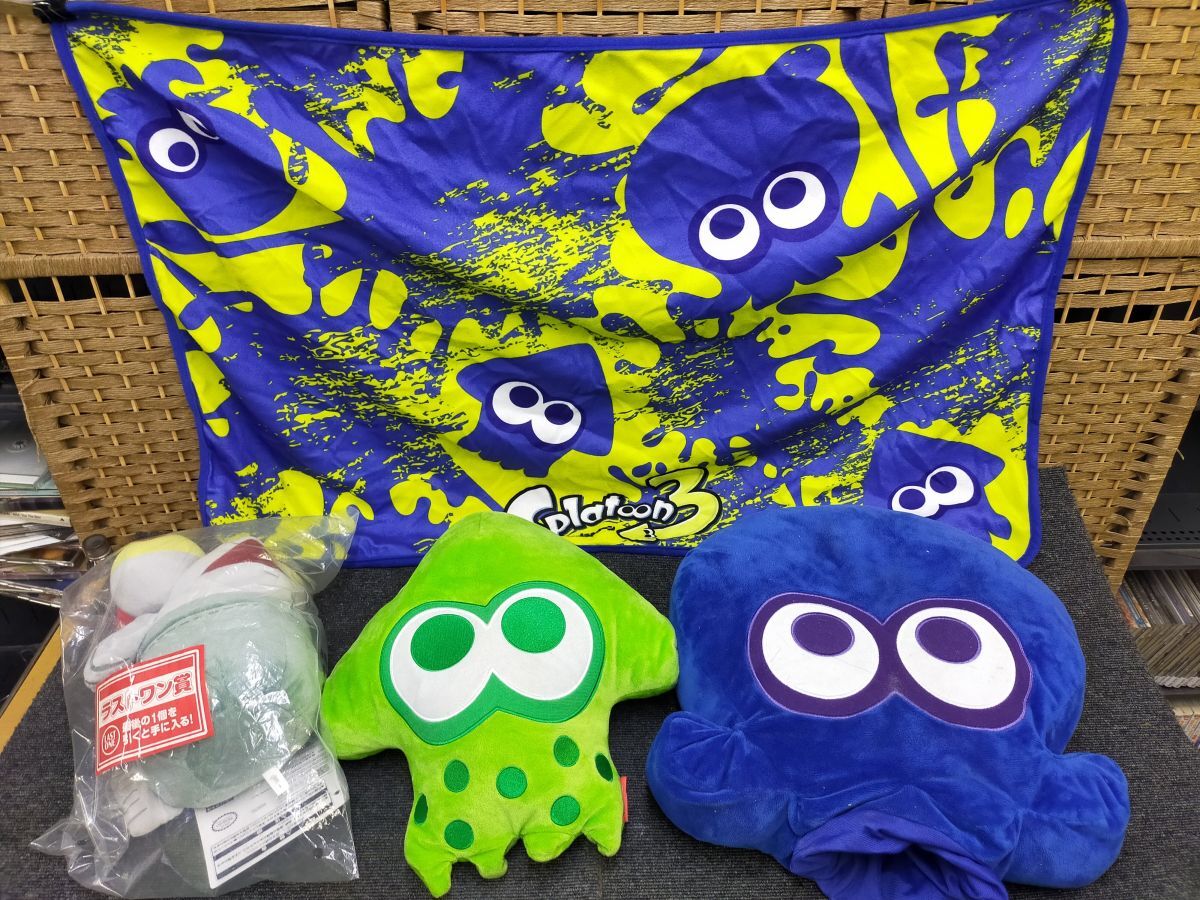 E20-20250911-67 一番くじ Splatoon3 ブランケット クッション ぬいぐるみ ラストワン賞 まとめ売り 4点セット 緑イカ・青イカ・赤タコ拍卖