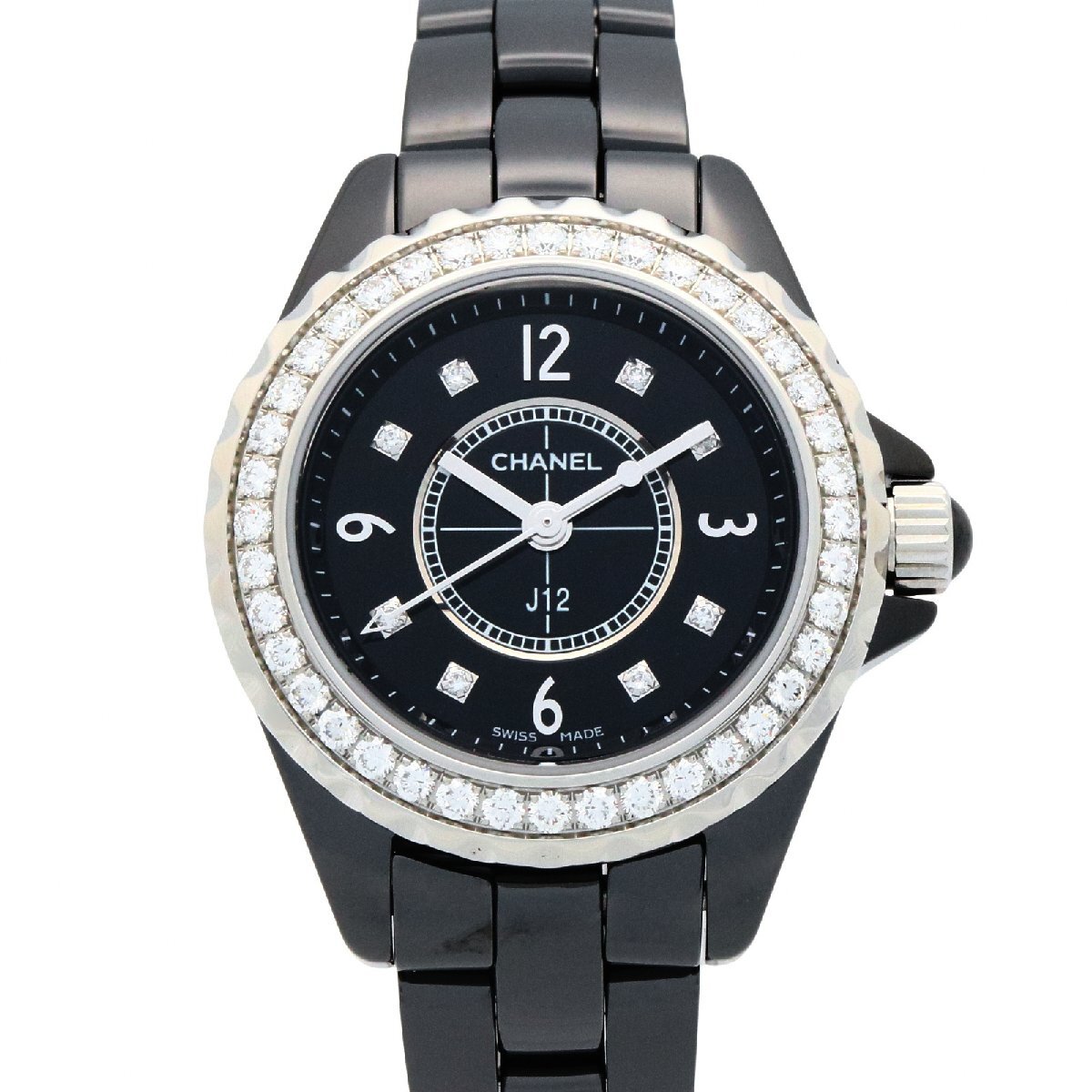 シャネル J12 8Pダイヤ/ベゼルダイヤ ブランドオフ CHANEL セラミック 腕時計 セラミック 中古 レディース拍卖