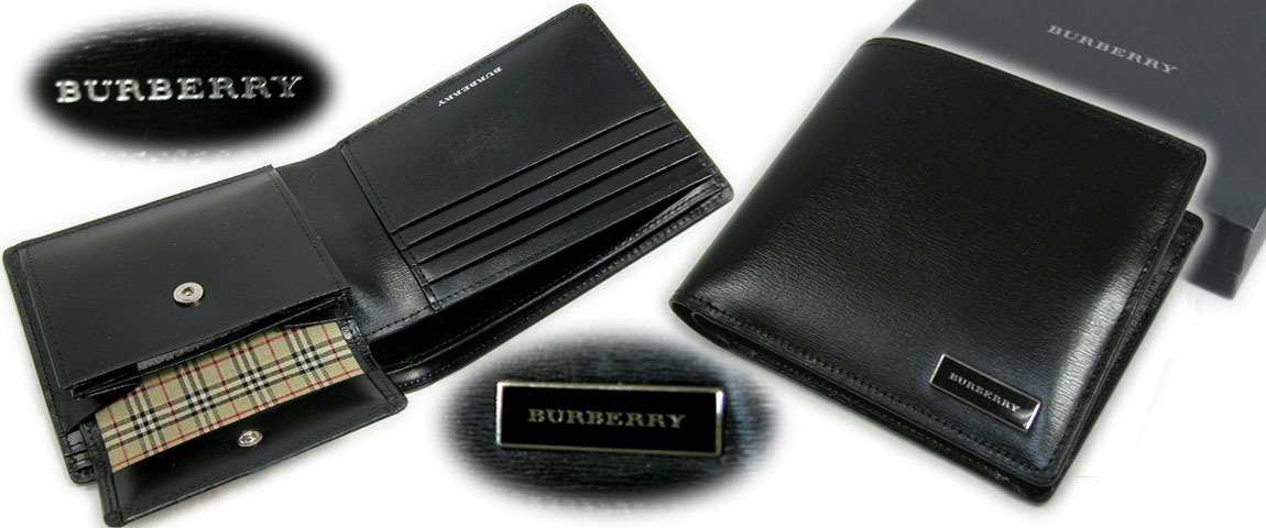 ★新品未使用★BURBERRY★バーバリー★二つ折財布裏チェック付型押し牛革・ブラック・日本製・箱無し拍卖