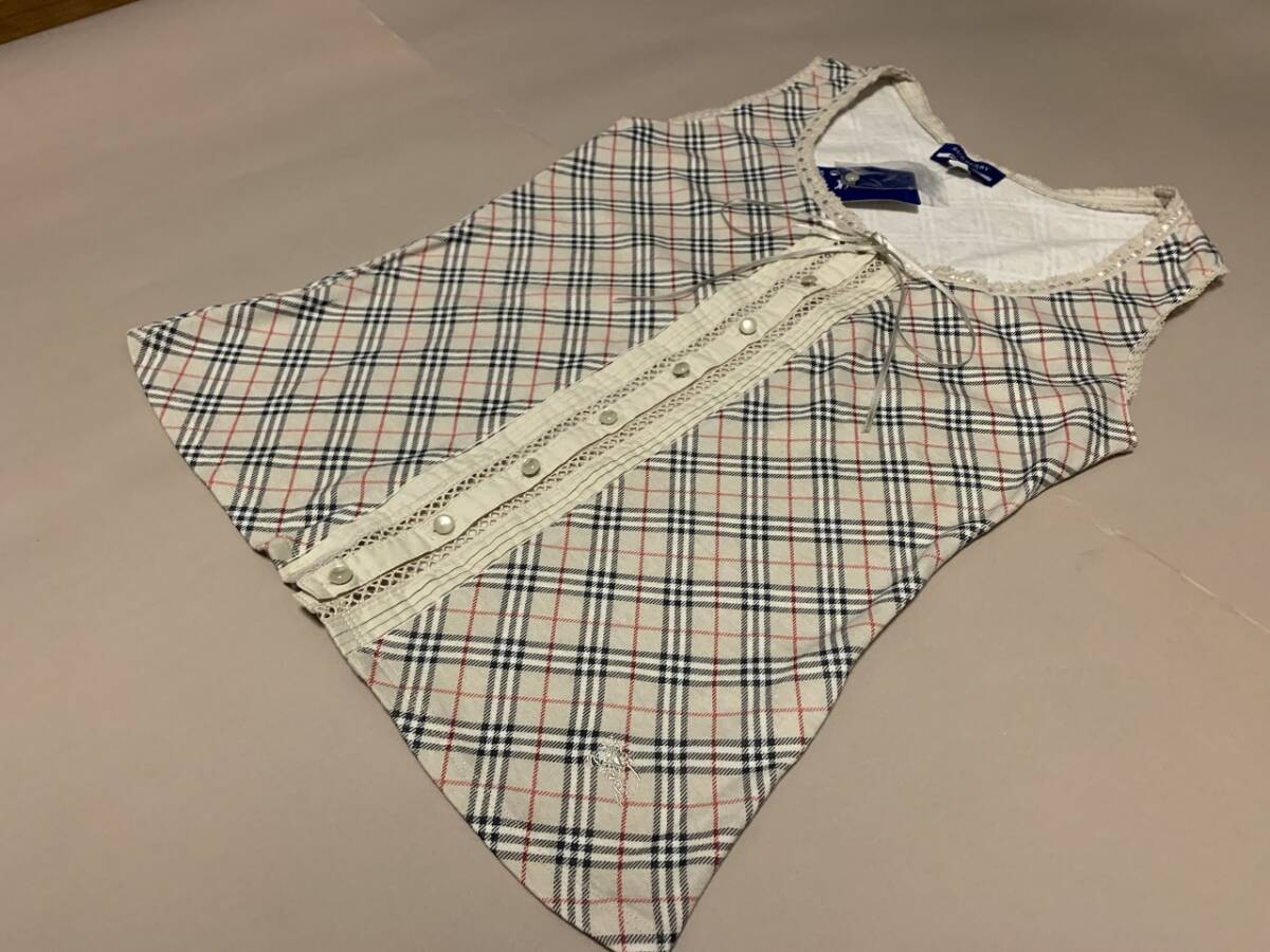 ★新品未使用★BURBERRY BLUE LABEL★バーバリー★ブルーレーベル★可愛い定番チェックリ付★ホースマーク入★ノースリーブ★カットソー拍卖
