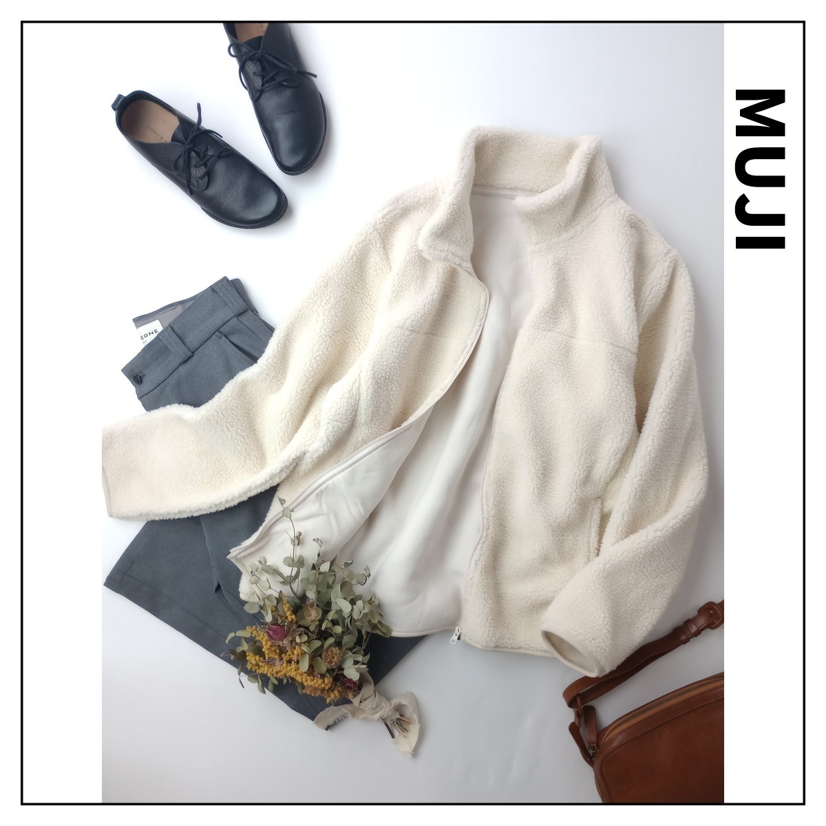 MUJI 無印良品「ずっと変わらず好きなもの」ボア フリース ジップアップ ジャケット ブルゾン XL 大きいサイズ アイボリー(FM+0012)拍卖