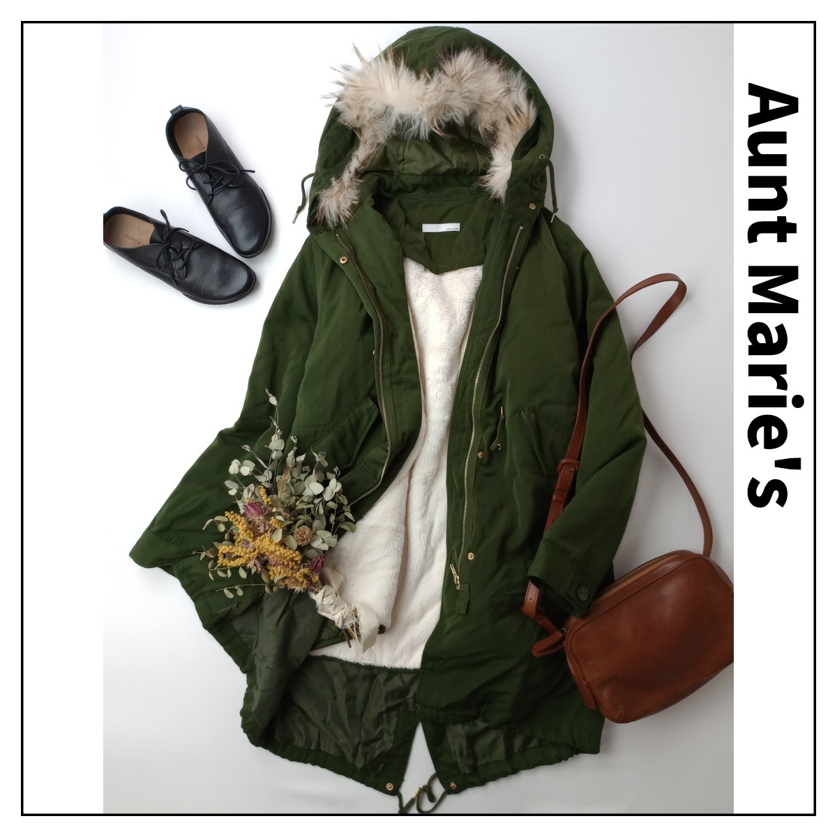 Aunt Marie's アントマリーズ「気温次第でスタイルチェンジ♪」ファーライナー付 フード2WAY モッズコート Free カーキ(HM+2370)☆拍卖