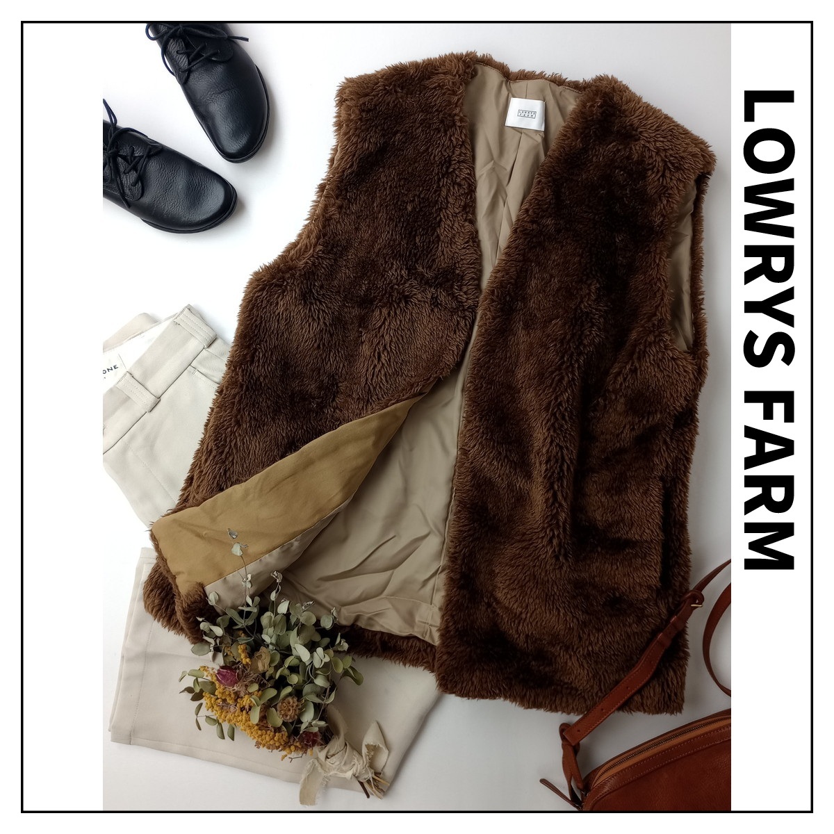 LOWRYS FARM「誓って、わたしを輝かせてくれる。」フェイクファー ベスト ジャケット レイヤード Free ブラウン(GM+0026)■拍卖