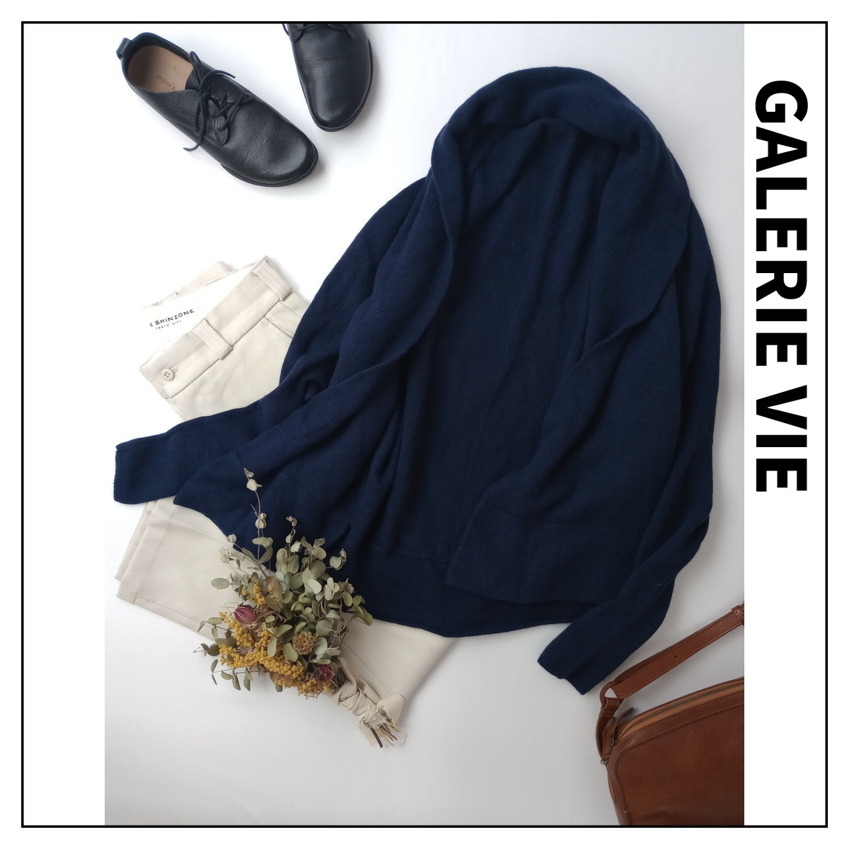 GALERIE VIE トゥモローランド「大人の日常にマッチする♪」ウール 毛 100% ショール ニット カーディガン 長袖 1 ネイビー(15M+5609)拍卖