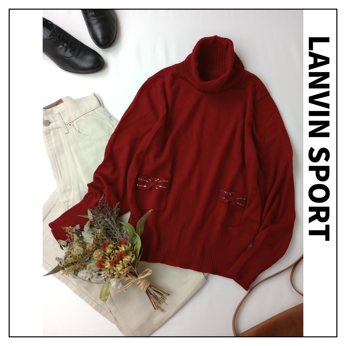 LANVIN SPORT ランバン スポール「期待を着る。」ウール 毛 100% タートルネック リボンポケット ニット セーター 長袖 40(34M+4992)◆拍卖