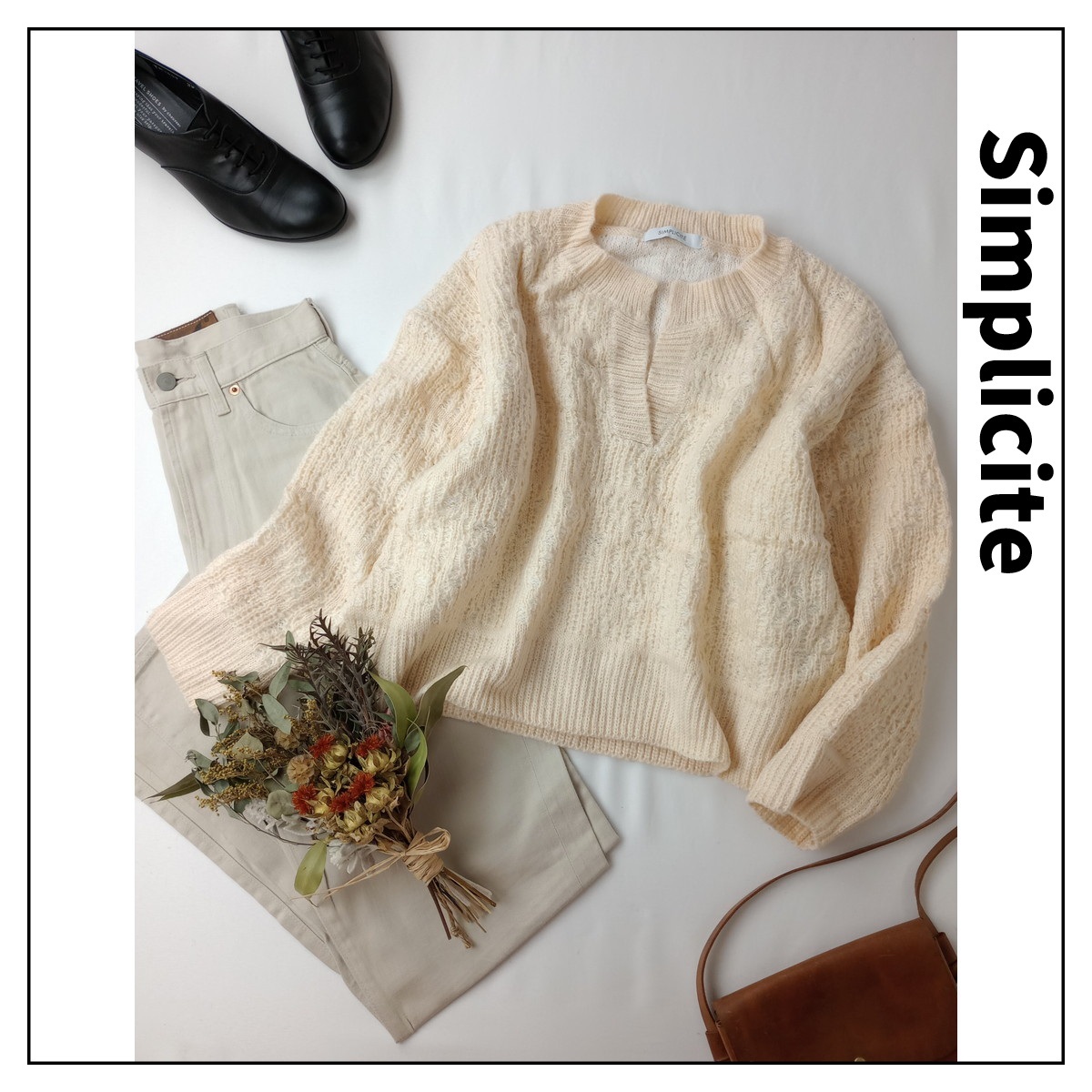 23年製 Simplicite サンプリシテ シンプリシテェ「時間と共に愛着がわく。」キーネック ジャガード ニット プルオーバー Free(34M+4932)◆拍卖