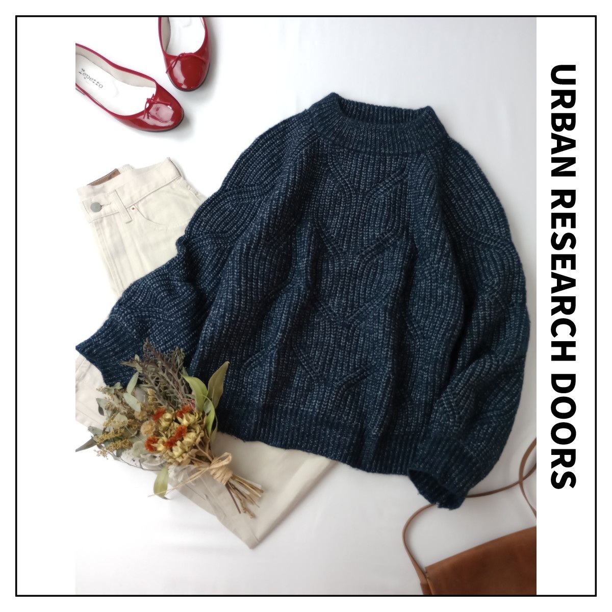 URBAN RESEARCH DOORS ドアーズ「自然体のわたしがイチバン」ケーブル ジャガード編み ニット プルオーバー 長袖 ネイビー(30M+4933)◆拍卖