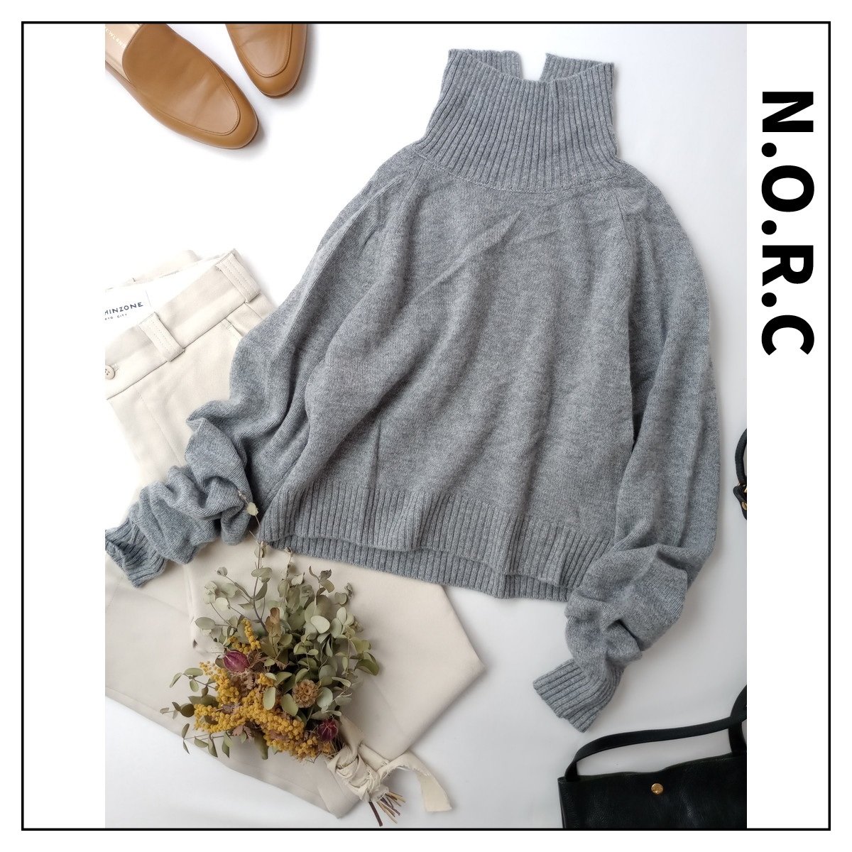 定価17600円 N.O.R.C NORC ノーク「週5頼りたくなる優秀なやつ。」ラム×カシミヤ混 ハーフ タートルネック ニット 1 グレー(32M+5274)◆拍卖