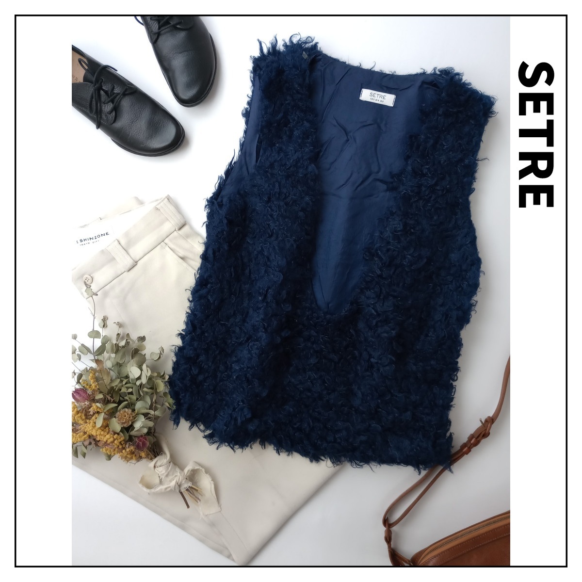 定価13200円 SETRE セトレ「上品で大人にちょうどいい。」SLOBE IENA セレクト ファー Vネック ベスト S ネイビー(41M+5827)◆拍卖