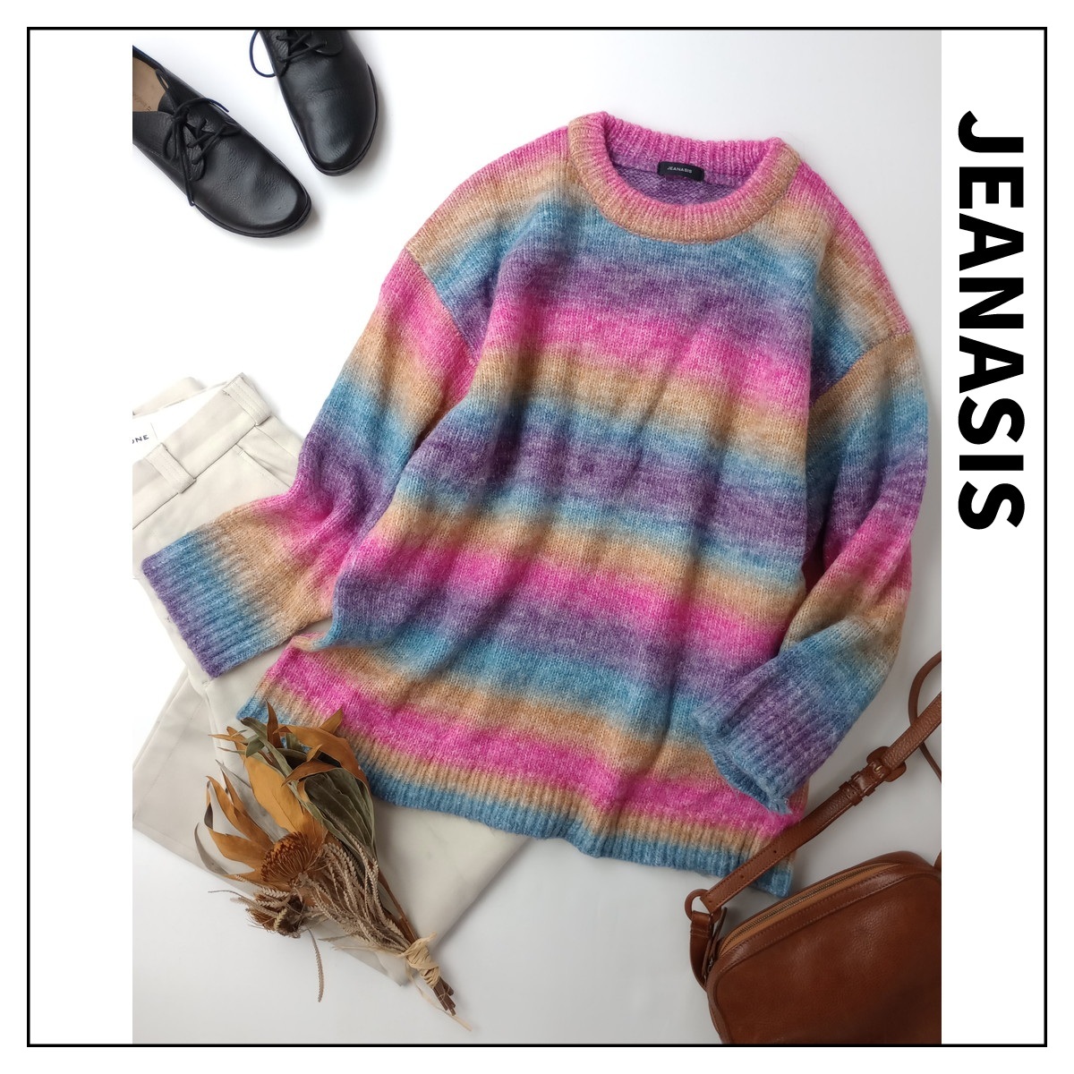 JEANASIS「着るだけで周りの視線を奪う存在感。」ウール 毛 混 グラデーション ニット プルオーバー セーター 長袖 Free(35M+2708)拍卖