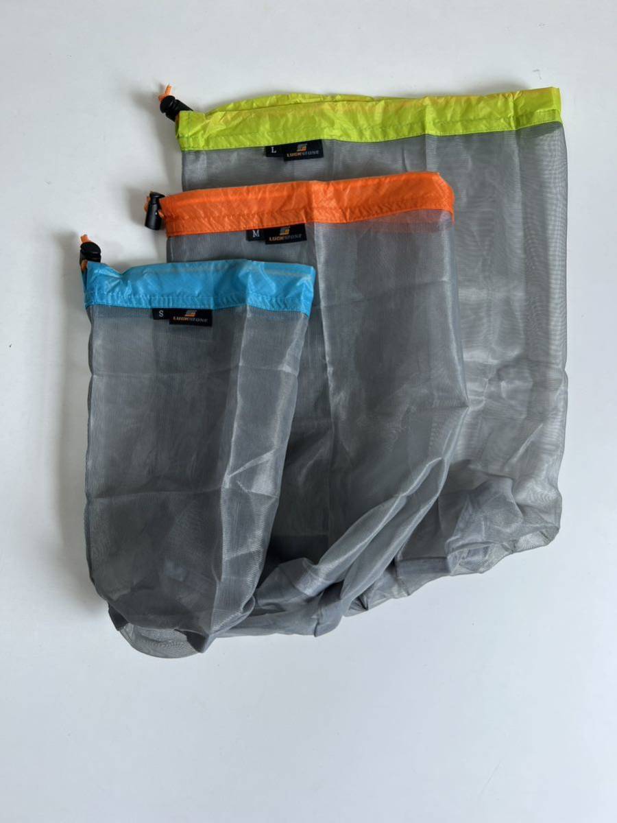 LUCKSTONE UL ウルトラライト スタッフサック メッシュ 3サイズセット Ultralight 新品 Mesh Stuff Sack Drawstring Storage Bag Travel拍卖
