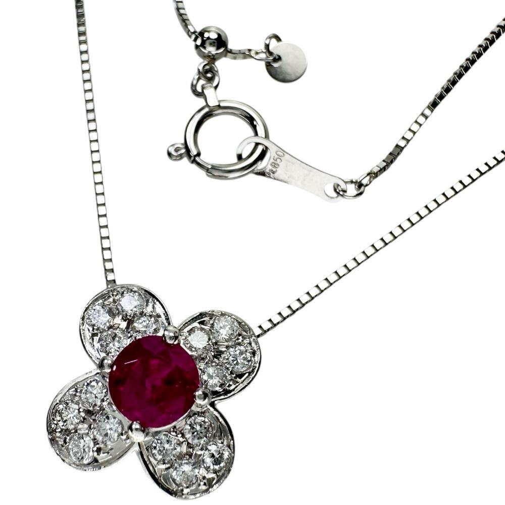 ルビー 0.68ct ダイヤモンド 計0.27ct ネックレス Pt900プラチナ/Pt850プラチナ 4.6g 45cm レディース拍卖