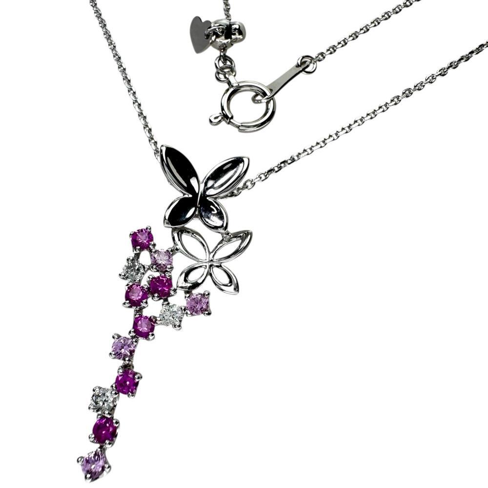 ピンクサファイア 計0.41ct ダイヤモンド 計0.10ct ネックレス K18WGホワイトゴールド 3.3g 45cm レディース拍卖