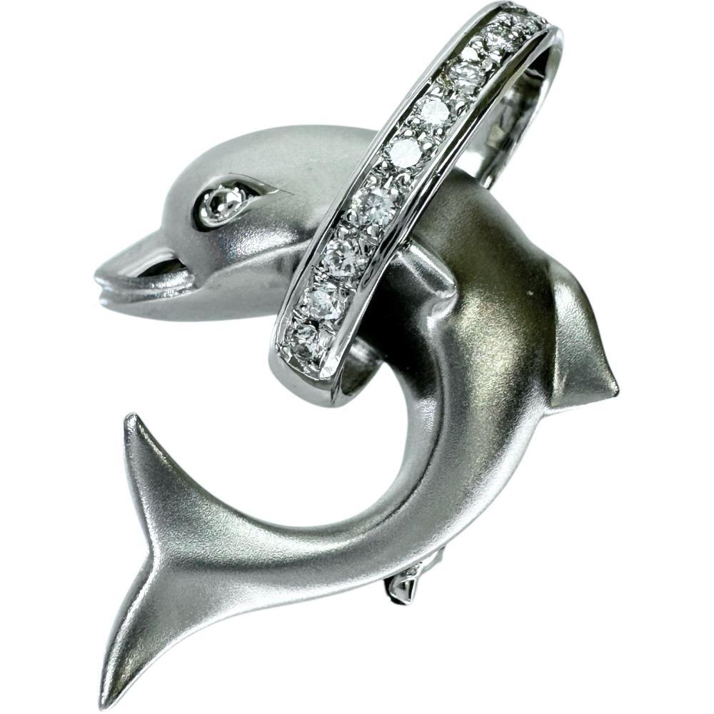 イルカモチーフ ブローチ兼用 ダイヤモンド 0.14ct ペンダントトップ K18WGホワイトゴールド 7.6g レディース拍卖