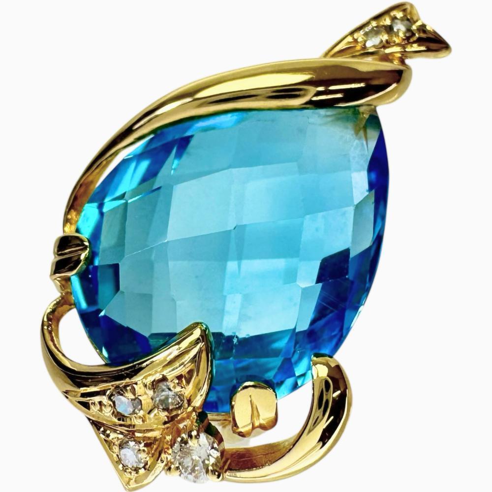 ブルートパーズ 18.31ct ダイヤモンド 0.14ct ペンダントトップ K18ゴールド 9.3g レディース拍卖