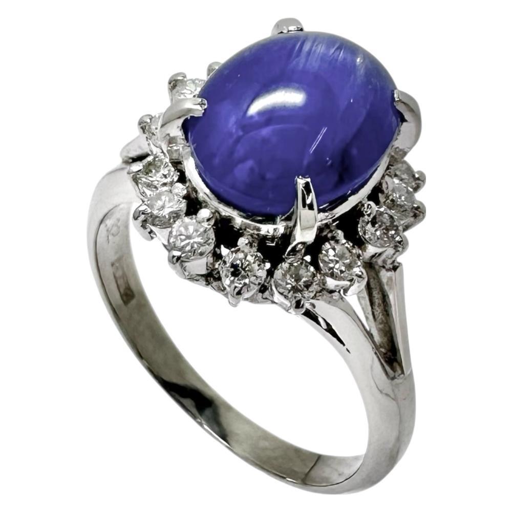 13.5号 スターサファイア 3.82ct ダイヤモンド 計0.32ct リング・指輪 Pt900プラチナ 6.8g レディース拍卖