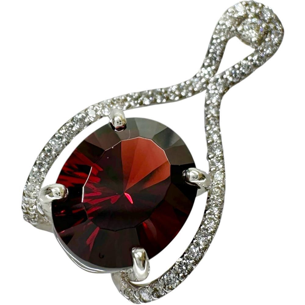 オーバルミックスカット ガーネット 4.59ct ダイヤモンド 0.27ct ペンダントトップ K18WGホワイトゴールド 3.4g レディース拍卖