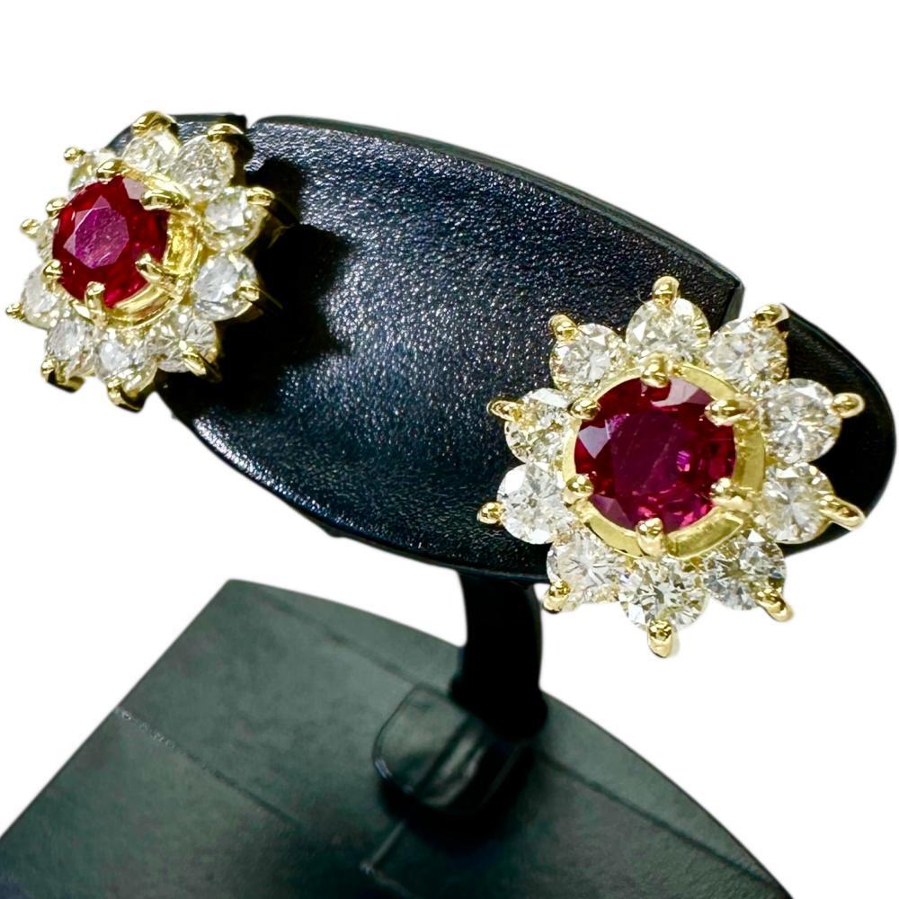 フラワーモチーフ ルビー 0.464×2ct ダイヤモンド 0.285×2ct ピアス K18ゴールド 3.2g レディース拍卖