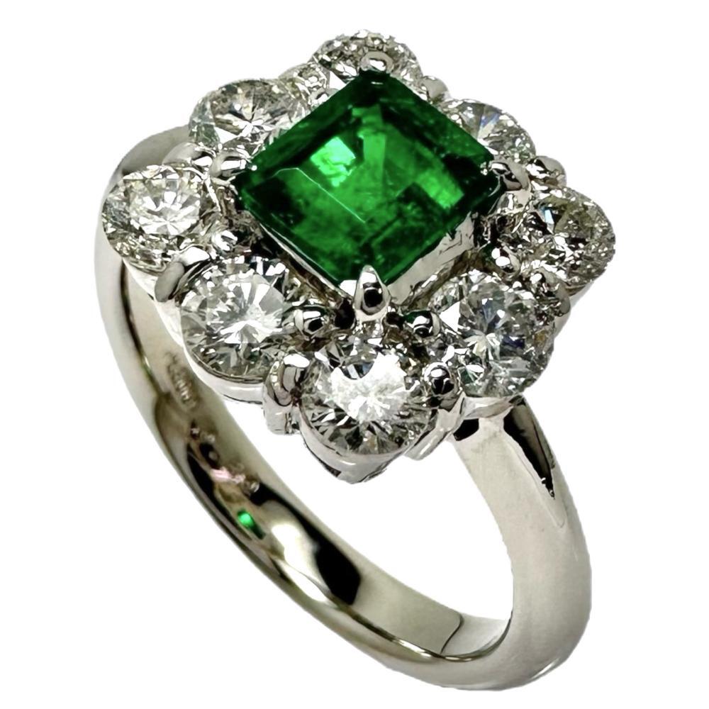 12.5号 エメラルド 0.80ct ダイヤモンド 計1.18ct リング・指輪 Pt900プラチナ 7.3g レディース拍卖