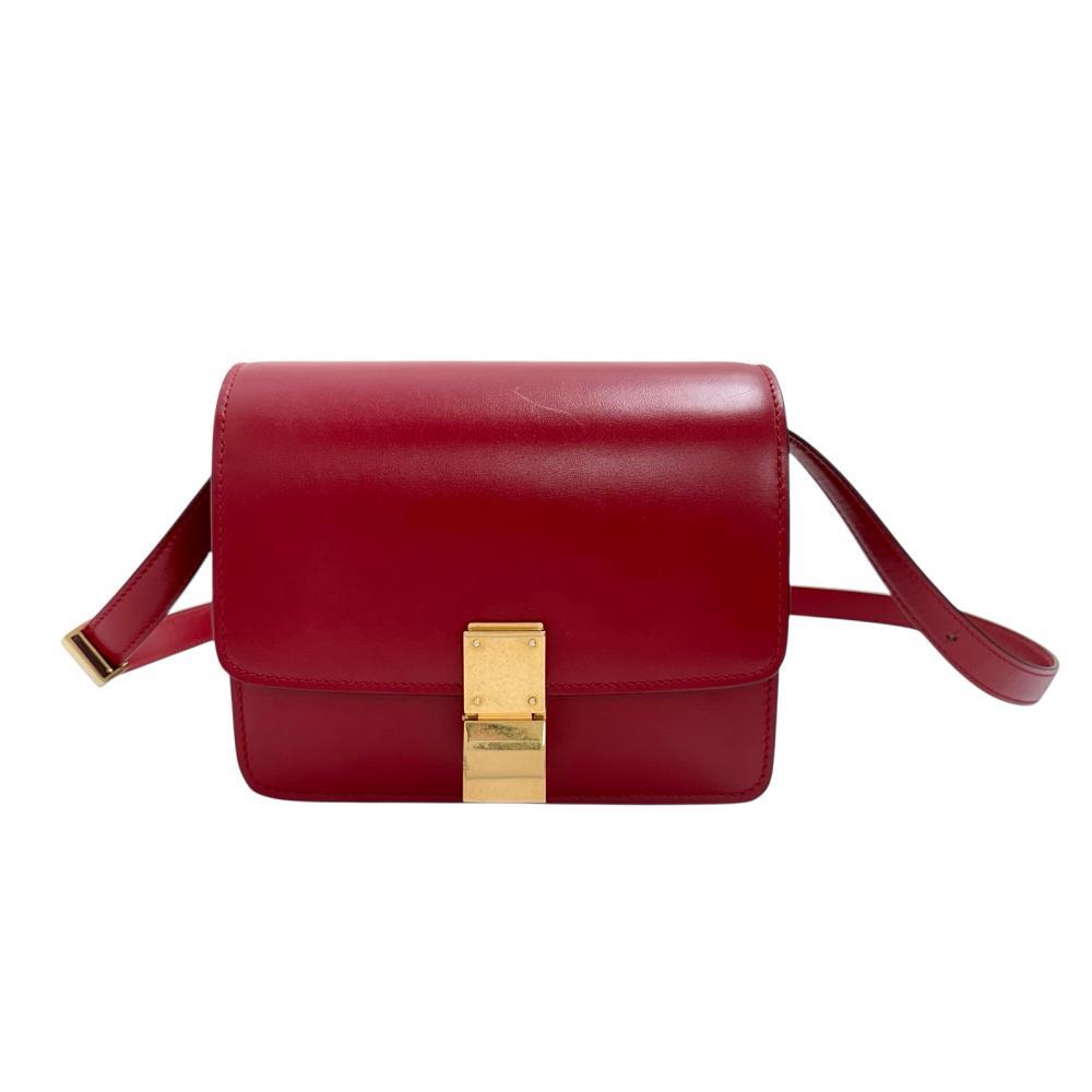 CELINE/セリーヌ クラシックボックス スモール ショルダーバッグ レザー レッド レディース拍卖
