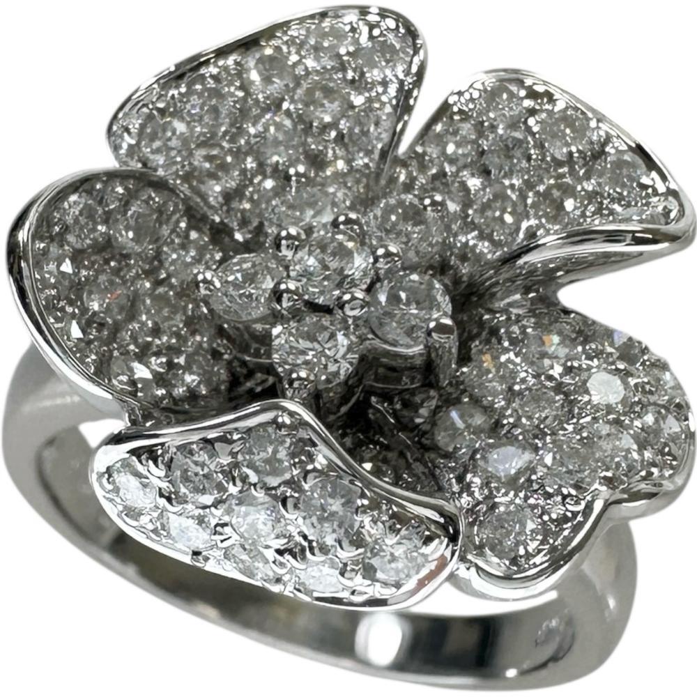 14.5号 フラワーモチーフ ダイヤモンド 1.15ct リング・指輪 K18WGホワイトゴールド 8.3g レディース拍卖