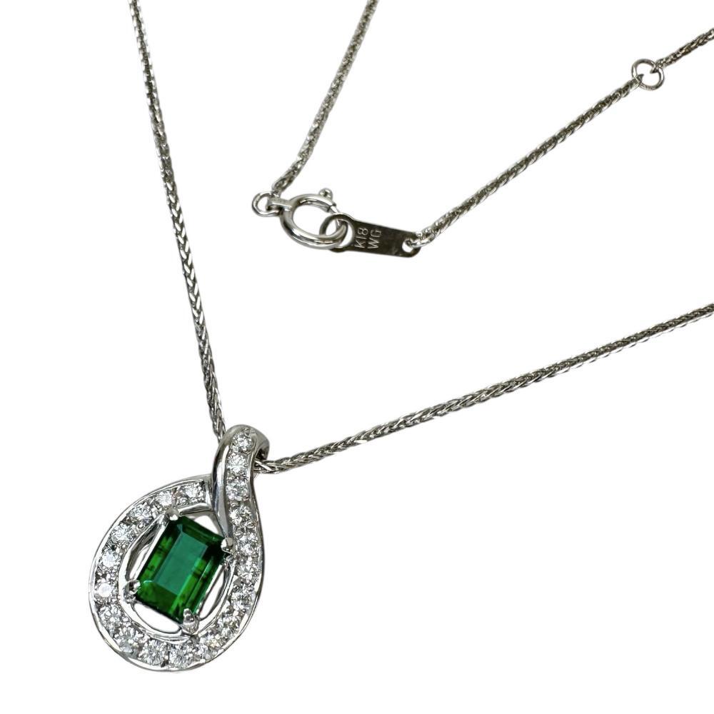 エメラルド 0.64ct ダイヤモンド 0.26ct ネックレス K18WGホワイトゴールド 6.0g 40cm レディース拍卖