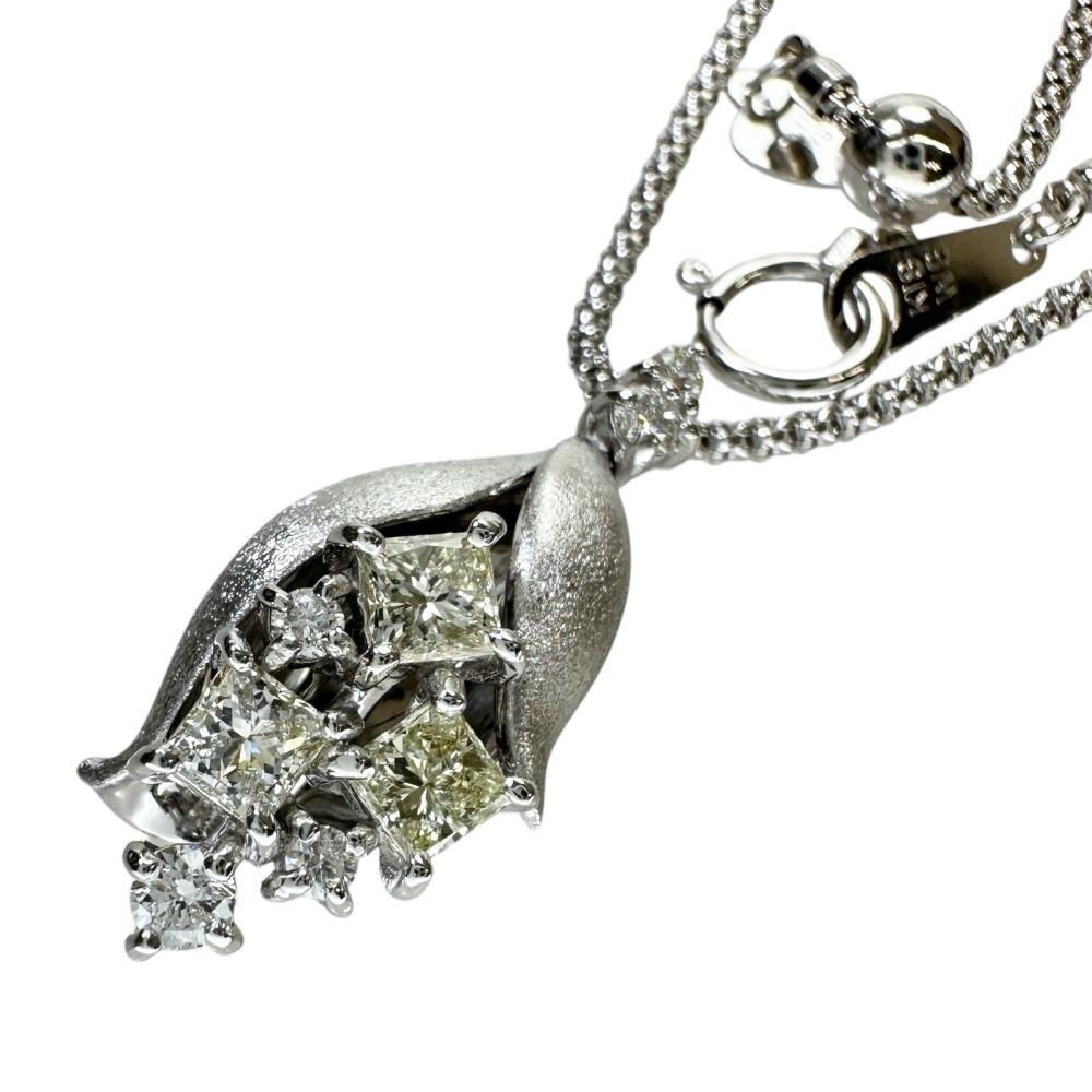 ダイヤモンド 0.48/0.15ct ネックレス K18WGホワイトゴールド 6.5g 45cm レディース拍卖