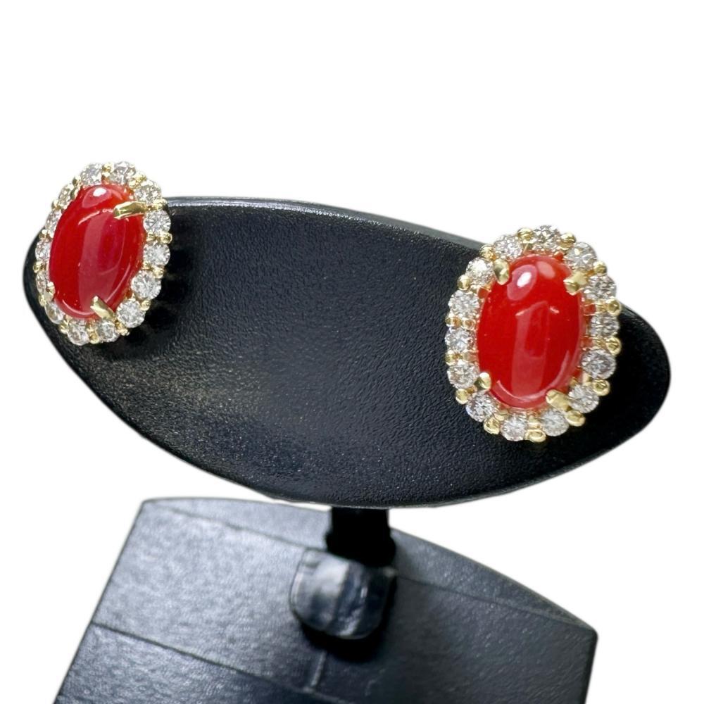 サンゴ 0.35×2ct ダイヤモンド 0.10×2ct ピアス K18ゴールド 1.5g レディース拍卖