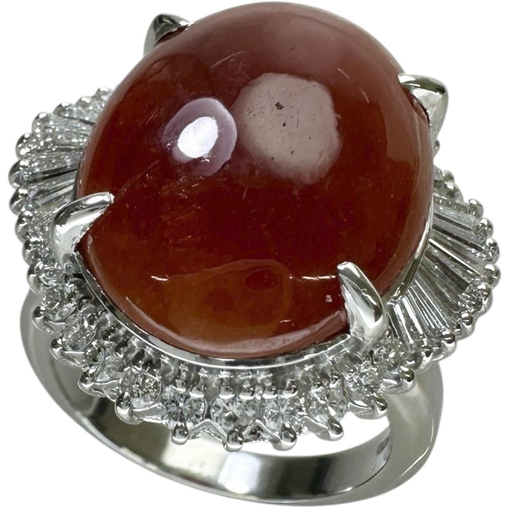 15号 オレンジ系ヒスイ ダイヤモンド 0.89ct リング・指輪 Pt900プラチナ 18.1g レディース拍卖