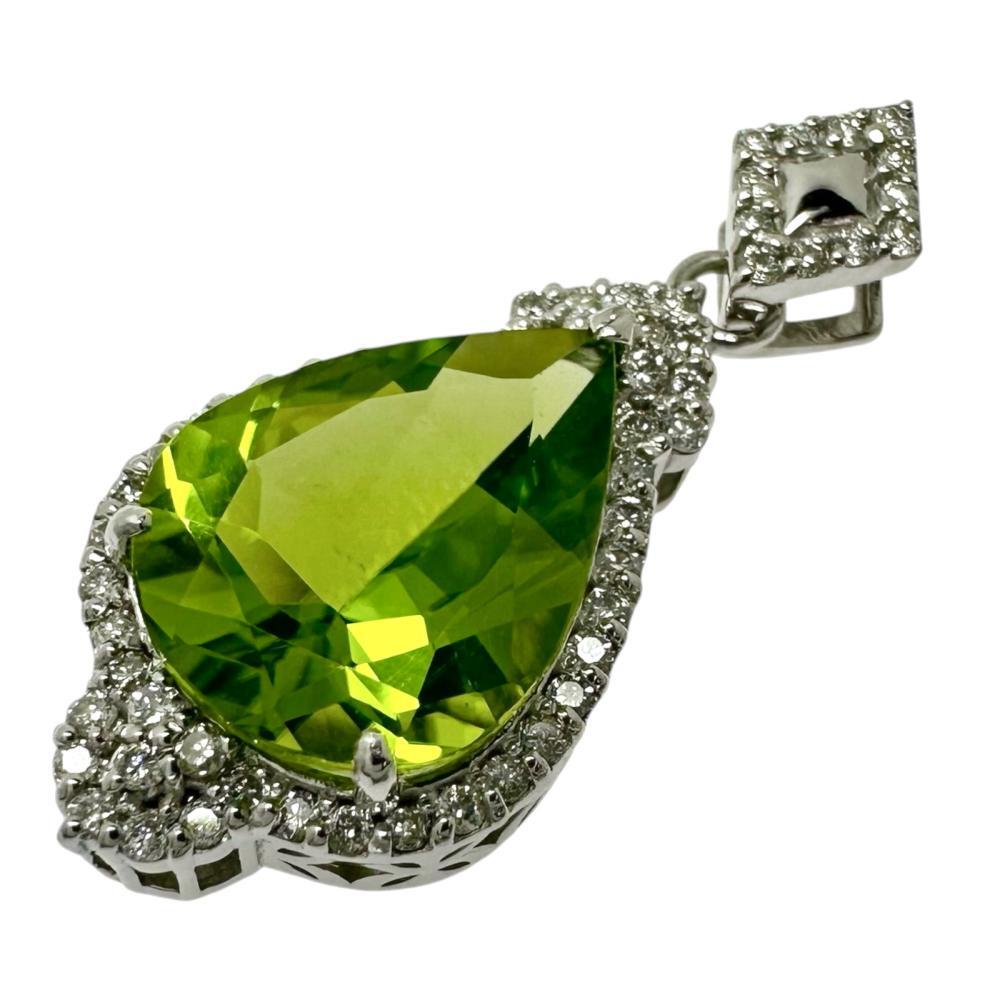 ペリドット 4.03ct ダイヤモンド 計0.30ct ペンダントトップ K18WGホワイトゴールド 3.7g レディース拍卖