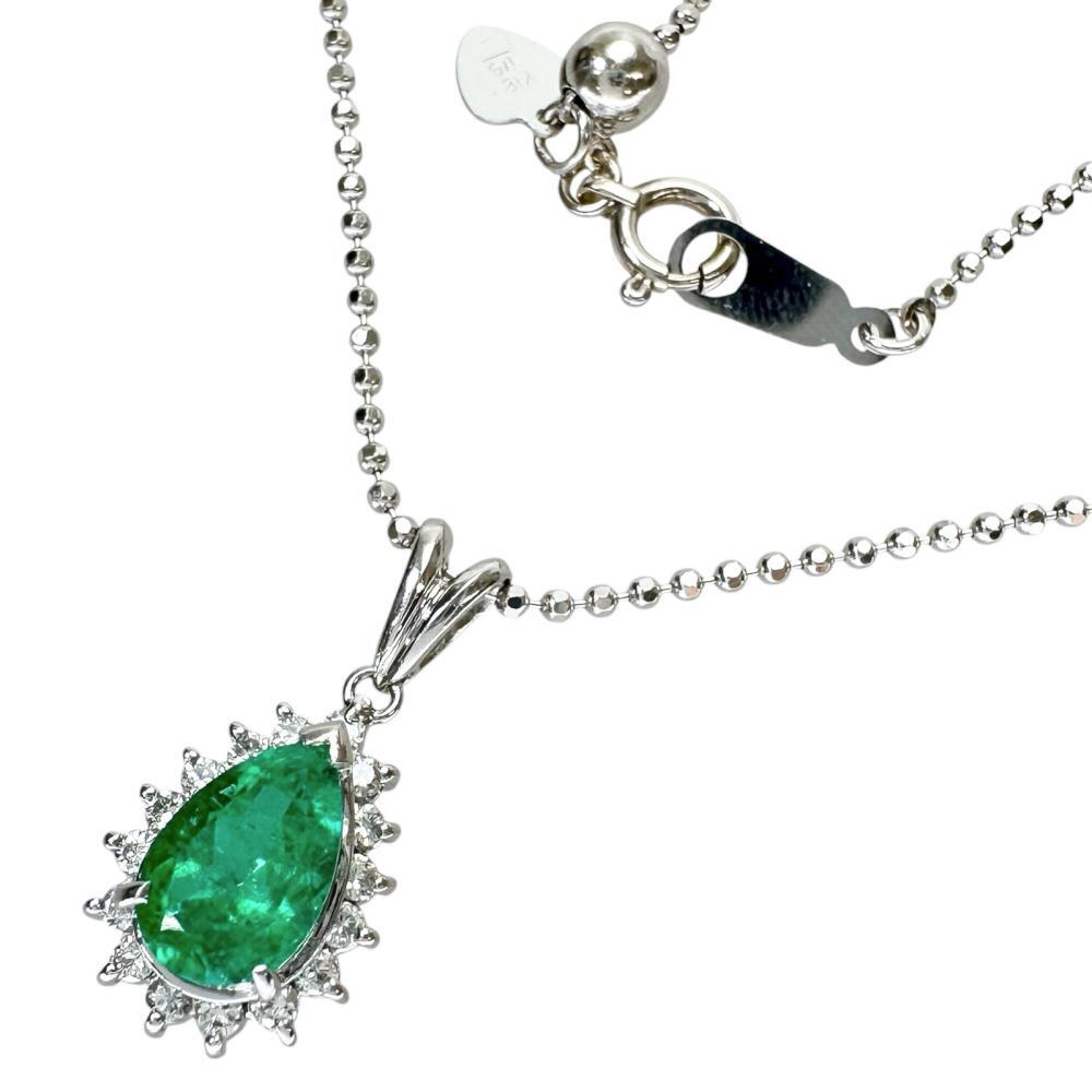 エメラルド 0.84ct ダイヤモンド 0.19ct ネックレス K18WGホワイトゴールド/Pt900プラチナ 5.3g 45cm レディース拍卖