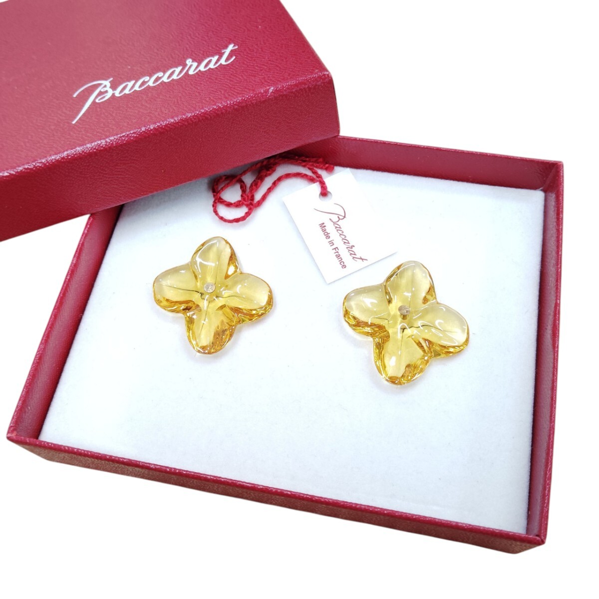 ☆Baccarat バカラ オルテンシア ピアス イヤリング 替えパーツ クリスタルガラス イエロー 黄 箱付き拍卖