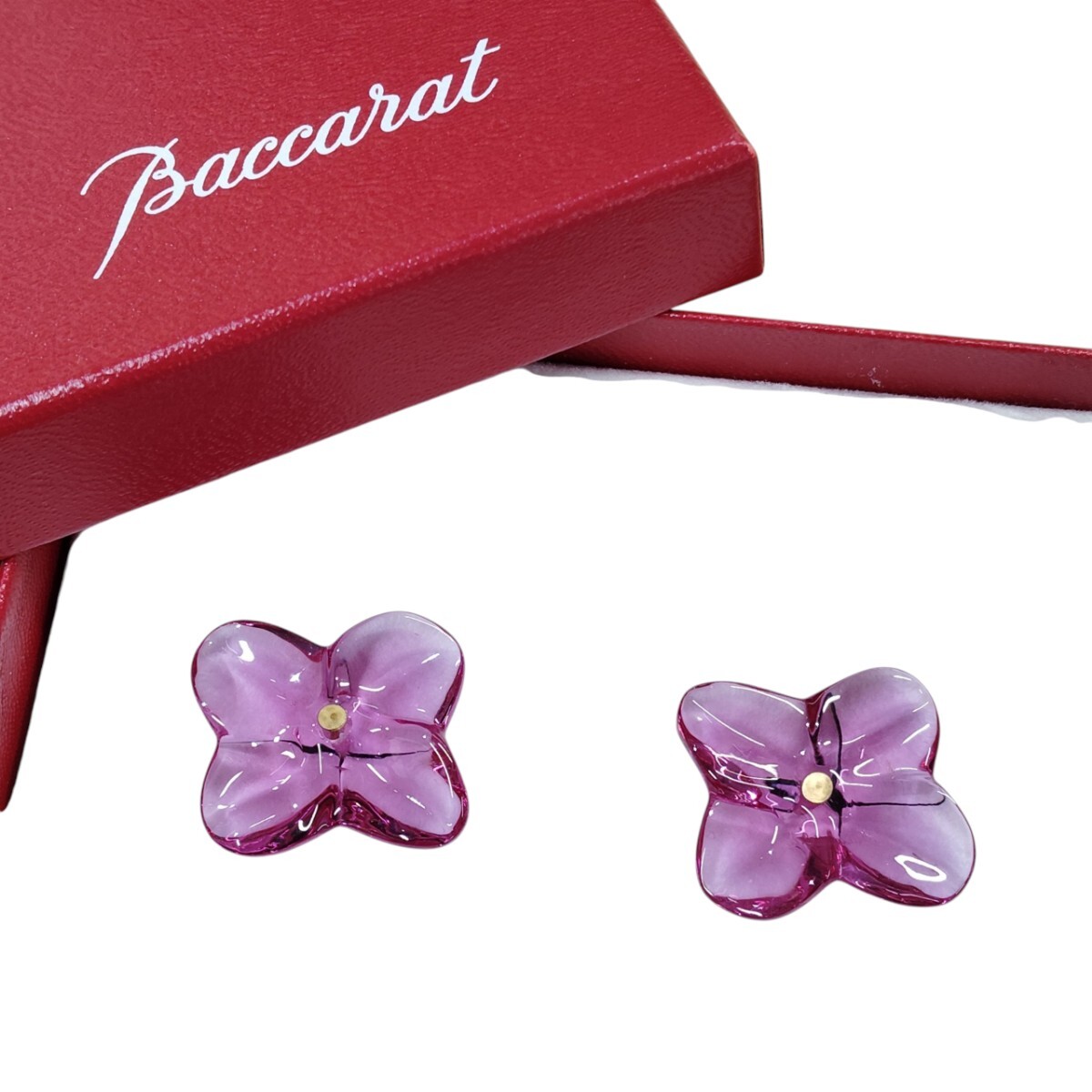 ☆Baccarat バカラ オルテンシア ピアス イヤリング 替えパーツ クリスタルガラス パープル 紫 箱付き拍卖