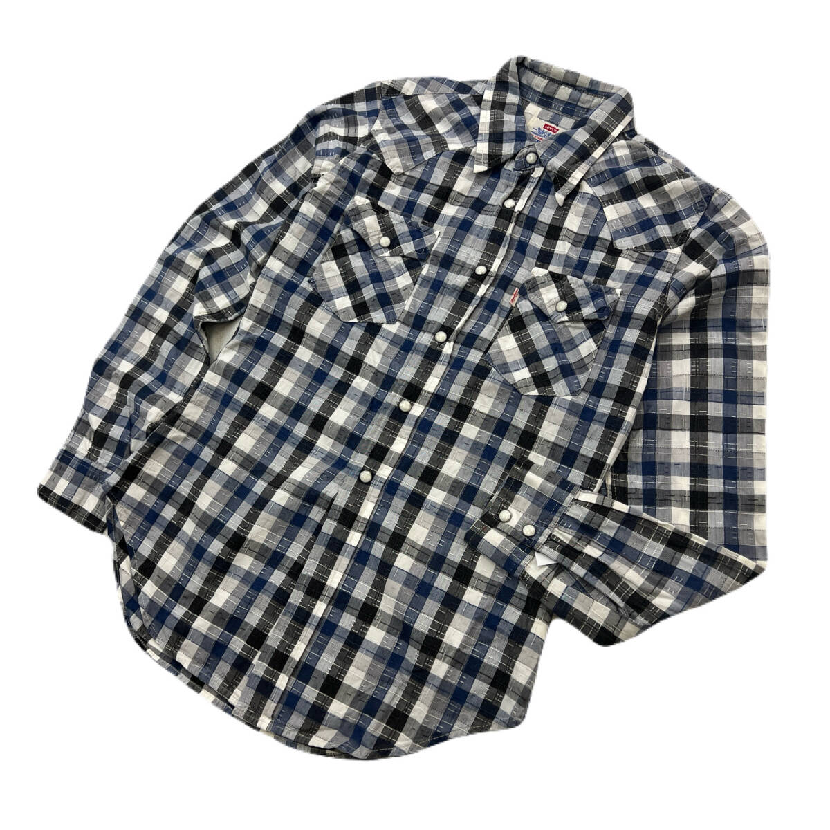 リーバイス 長袖 シャツ ガーゼシャツ ネイビー ホワイト ブラック チェック Mサイズ メンズ ●I372拍卖