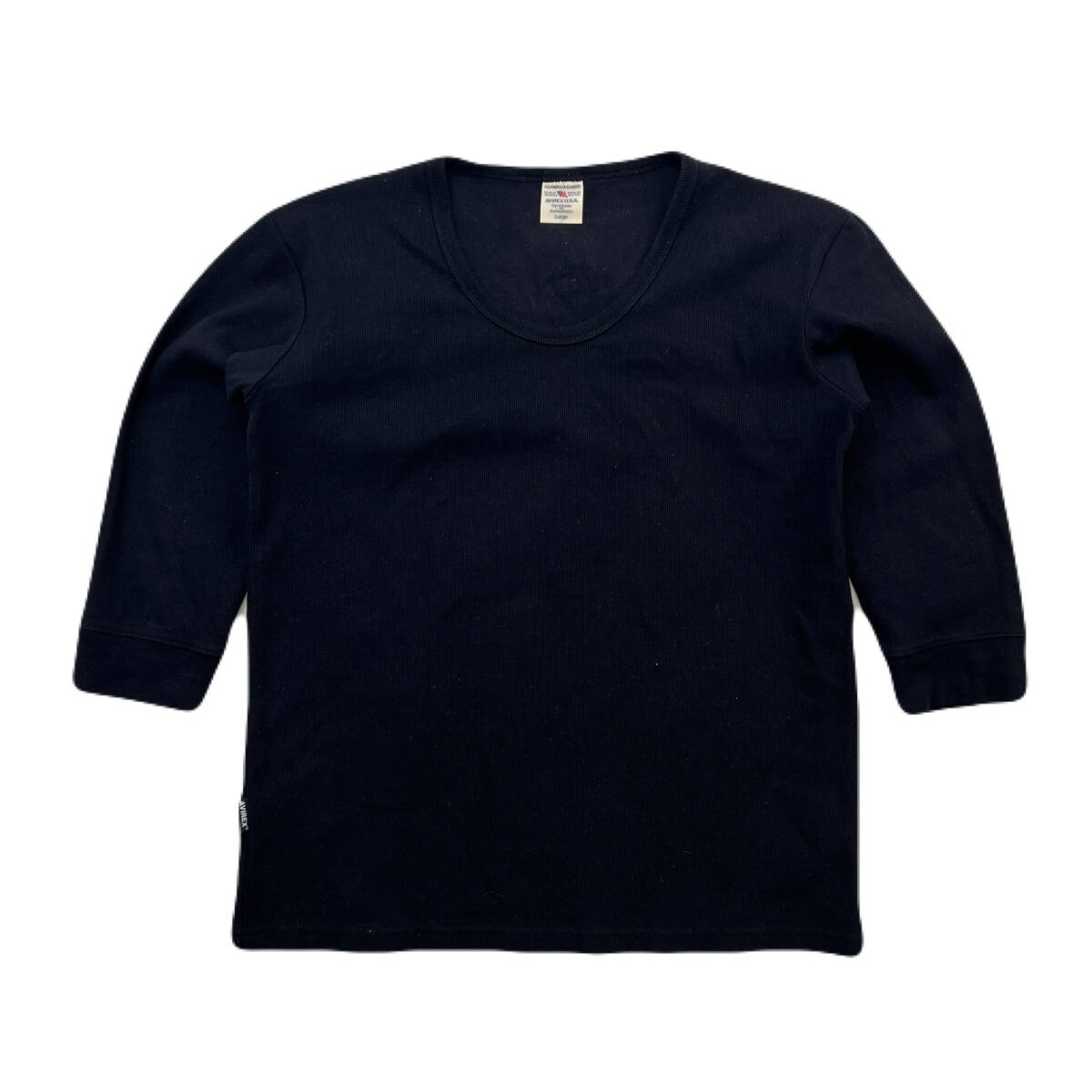 アヴィレックス 七分丈 サーマル Tシャツ ブラック Uネック 黒 重ね着にも インナー 黒 メンズ Lサイズ ●AD356拍卖