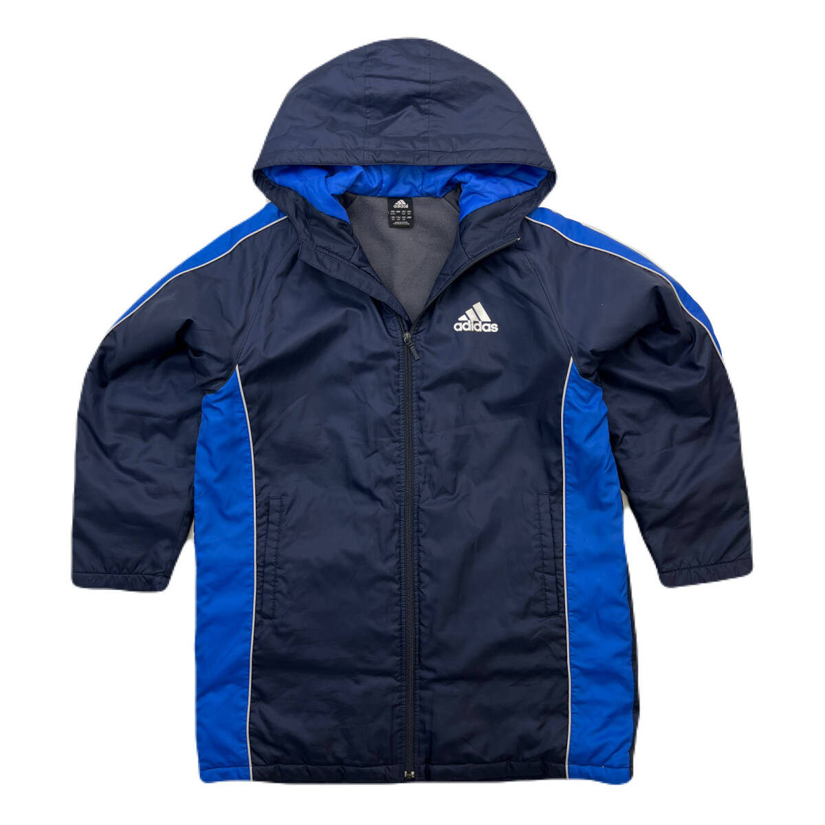 アディダス キッズ 子供用 ベンチコート ナイロンコート 160cm ネイビー ブルー スポーツ 防寒 ●AD354拍卖