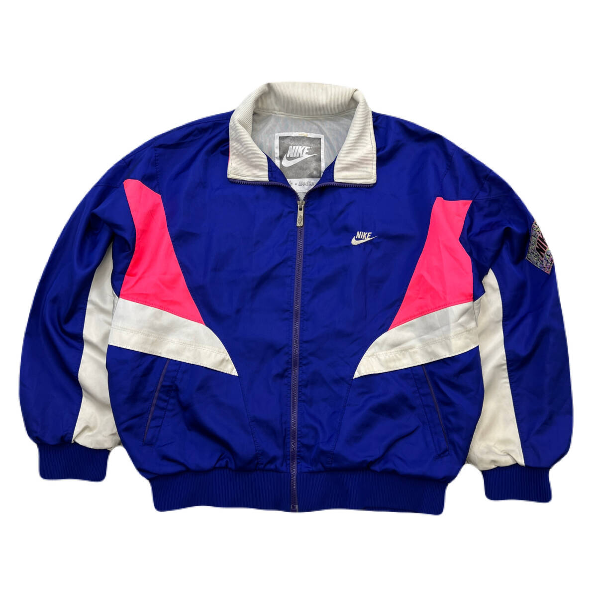ナイキ ビンテージ 90s ナイロンジャケット ブルー ピンク ホワイト カラフル ビビットカラー Mサイズ メンズ ●AE375拍卖